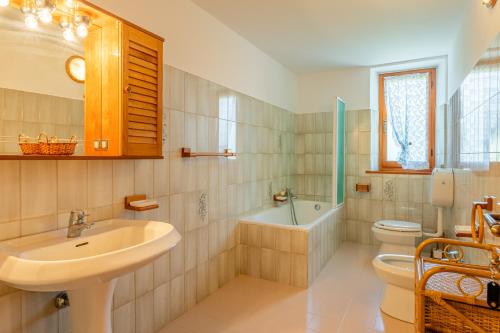 une salle de bain avec un lavabo, des toilettes et une baignoire dans l'établissement Casa mia, à Castelnuovo di Garfagnana