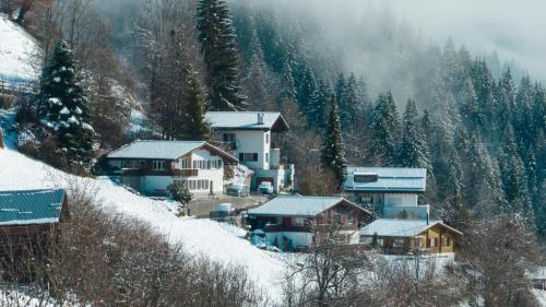 a group of houses on a snow covered mountain at Casa Campanula in Laax