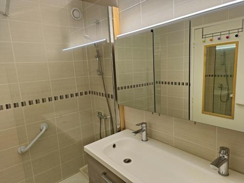 bagno con lavandino e specchio di Appartement Dreux a Dreux