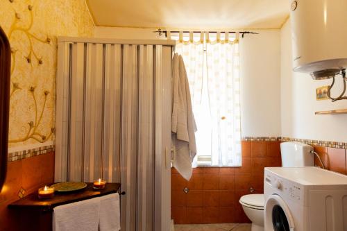 a bathroom with a shower with a toilet and a sink at Lo Zio Michele Apartments in Nuova Gibellina