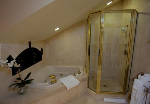 a bathroom with a shower and a bath tub at Maison Dupuy Hotel in New Orleans