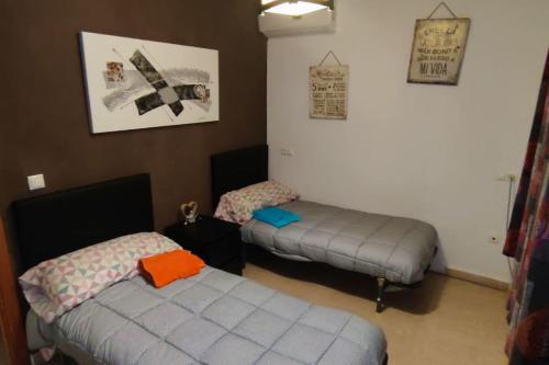 1 dormitorio con 2 camas en una habitación en adosado con piscina a 10 minutos de Alicante, en Alicante