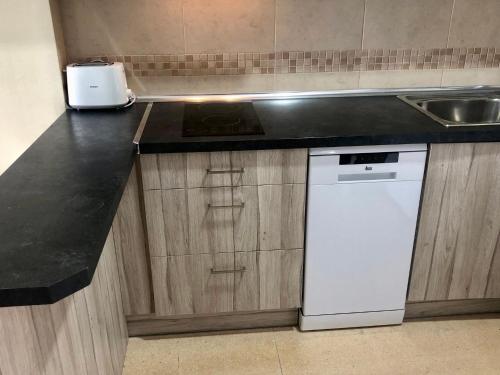 a kitchen with a sink and a white dishwasher at Schöne Wohnung mit Top Aussicht in Guardamar del Segura