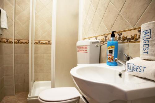 un bagno con un lavandino bianco e un water di Casinha da Ria ad Alvor