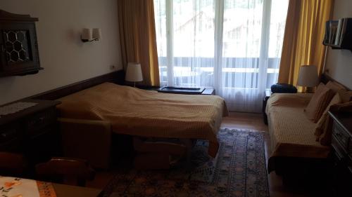 ein Hotelzimmer mit einem Bett und einem Fenster in der Unterkunft Appartement Anna in Bad Hofgastein