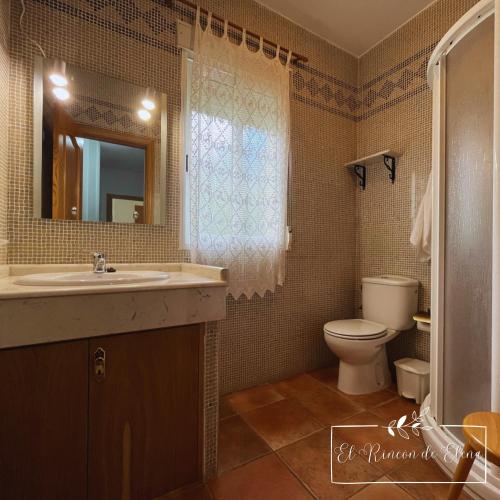アロヨ・フリオにあるEl Rincon de Elenaのバスルーム(洗面台、トイレ、鏡付)
