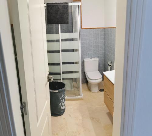 łazienka z toaletą i koszem na śmieci w obiekcie APARTAMENTO CASARES PLAYA w mieście San Luis de Sabinillas