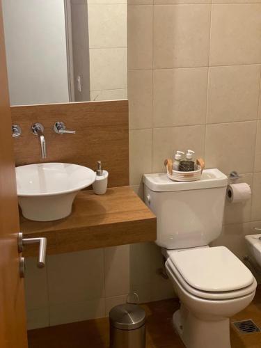 a bathroom with a white toilet and a sink at BlackBird Moreno1 in San Carlos de Bariloche
