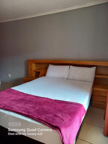 Un dormitorio con una cama con una manta rosa. en MD VIP Guesthouse - Debruin Ermelo, en Ermelo