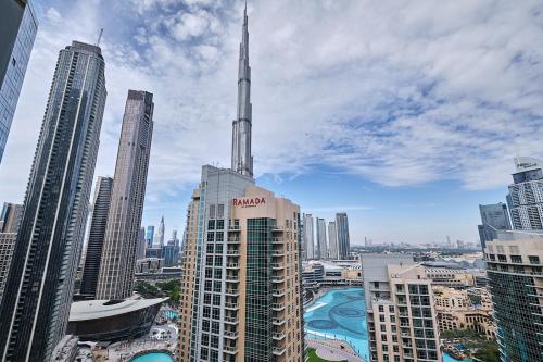 a view of a city with the worlds tallest building at Bella Vista - 29 Boulevard Downtown Burj Khalifa in Dubai