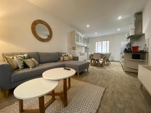 un salon avec un canapé et une table dans l'établissement Maison 6 personnes-clim-WIFI-Proche Centre Ville, à Carcassonne