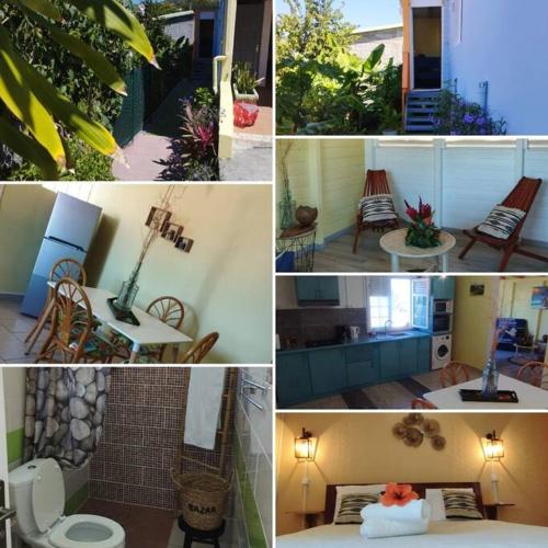a collage of photos of a house with a porch at Viens sur la Cote d'Azure de bouillante! in Bouillante