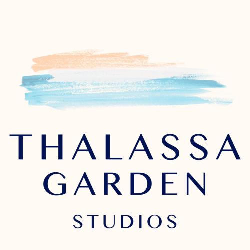 a logo for a floss garden studios at Thalassa Garden Studios in Pefkochori