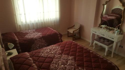 地拉那的住宿－Apartment for Rent，一间卧室配有两张床、镜子和一张书桌
