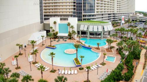 an overhead view of a swimming pool in a city at Laketown Wharf #317 by Nautical Properties in Panama City Beach