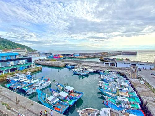 a group of boats are docked in a harbor at 安德飯店 in Green Island