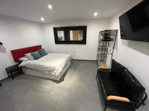 a bedroom with a bed and a flat screen tv at Apartmento en el corazon de Malasaña in Madrid