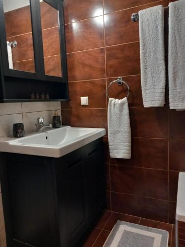 a bathroom with a sink and a mirror at Casa Loutsiano in Syvota