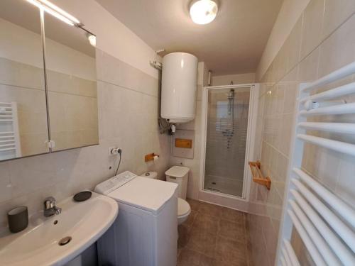 une salle de bain avec toilettes, lavabo et douche dans l'établissement Appartement 2 pièces à petit prix à Montgenèvre, bien équipé - FR-1-266-168, à Montgenèvre