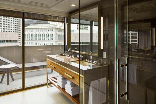 a bathroom with a sink and a large window at Hyatt Regency San Francisco in San Francisco