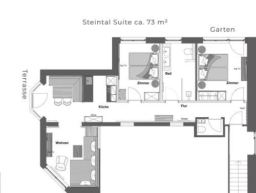 a floor plan of a house at Hotel AlpenSchlössl in Söll
