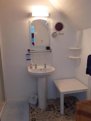 a bathroom with a sink and a mirror at Gortin Glen Guest House in Garvagh