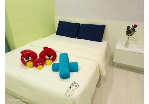 Кровать или кровати в номере City Town 2-6 Pax Beautiful View Cozy Condo, Jelutong, Georgetown, Centre Heart Of Penang Island, near Highway Komtar Gurney