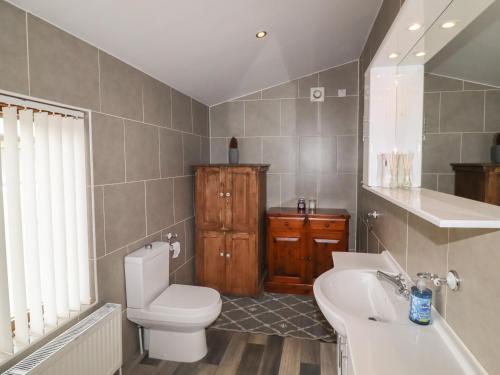 a bathroom with a toilet and a sink at Tilly's Lodge in Doncaster