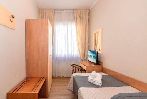 a hotel room with a bed and a television at Hotel Stella D'Italia in Viareggio