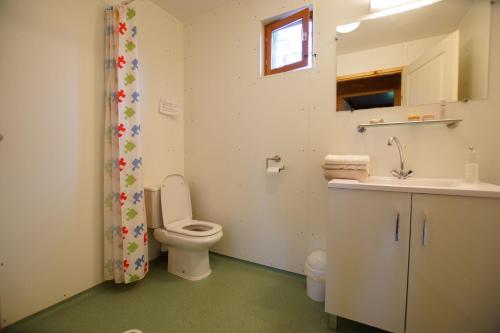 une salle de bain avec toilettes et lavabo dans l'établissement Gîtes Le champ radis - Canal du Nivernais, à Marigny-sur-Yonne
