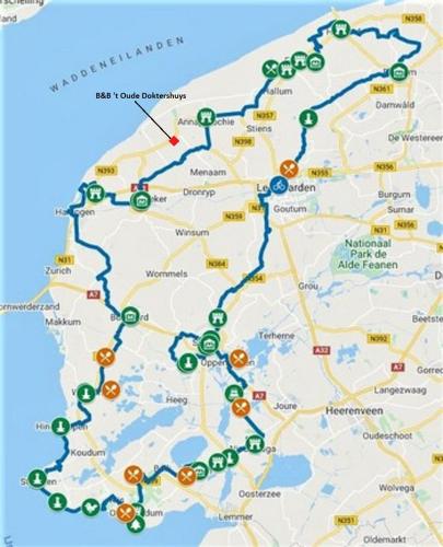 a map of the antibes cycle route at B&B Het Oude Doktershuys in Minnertsga
