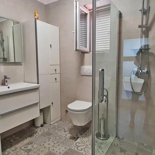 a bathroom with a toilet and a sink and a shower at AURELIO in Rijeka
