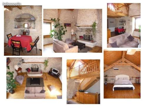 un collage de photos d'un salon et d'une salle à manger dans l'établissement Gîte du Plaçal, à Aujols