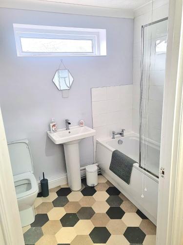 a bathroom with a sink and a toilet and a shower at Bishop Retreat in Bishop Auckland