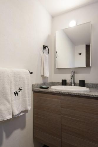 a bathroom with a sink and a mirror at Parque España 21 by Wynwood House in Mexico City