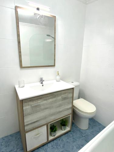 uma casa de banho com um lavatório e um WC em A casa do pai em Pontevedra
