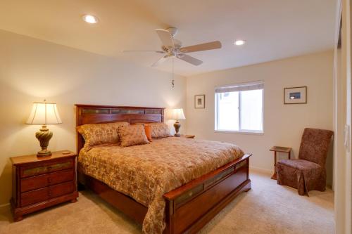 a bedroom with a bed and a ceiling fan at Empire Vacation Rental with Fire Pit and Gas Grill! in Empire