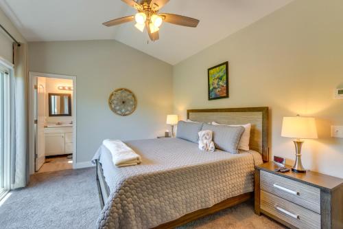 a bedroom with a bed and a ceiling fan at Charming Helen Vacation Rental 2 Mi to Village! in Helen