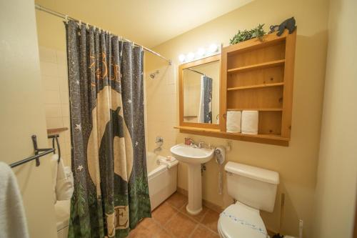 La salle de bains est pourvue de toilettes et d'un lavabo. dans l'établissement Expedition Station 8622, à Keystone