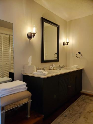 un baño con lavabo y espejo en Farm Road Estate, en West Dover
