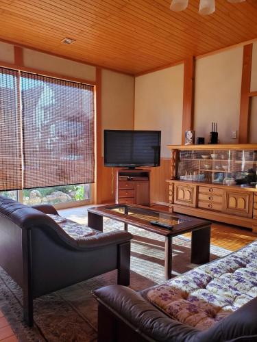 un soggiorno con divani e TV a schermo piatto di Guesthouse Tosa Hanare - Vacation STAY 14263 a Kochi