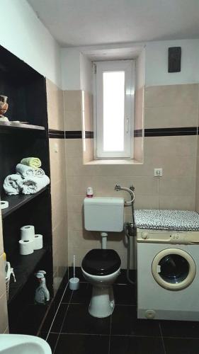 a small bathroom with a toilet and a window at Karla Babić in Senj