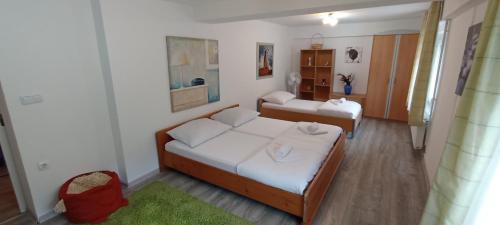 ツァジンにあるApartmani Unski Biserのベッド1台とソファが備わる小さな客室です。