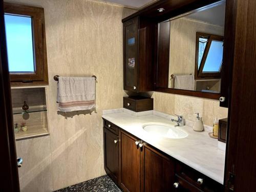 a bathroom with a sink and a mirror at Ultra Lüx Tarihi Villa in Yenice