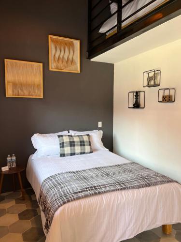 1 dormitorio con 1 cama en una habitación en Hostal de la Montaña en Mazamitla
