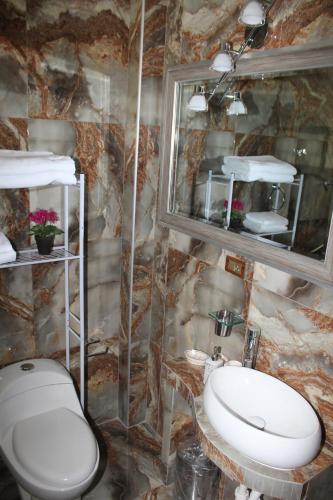 uma casa de banho com um lavatório e um WC em Departamentos Amoblados Tacna Heroica em Tacna