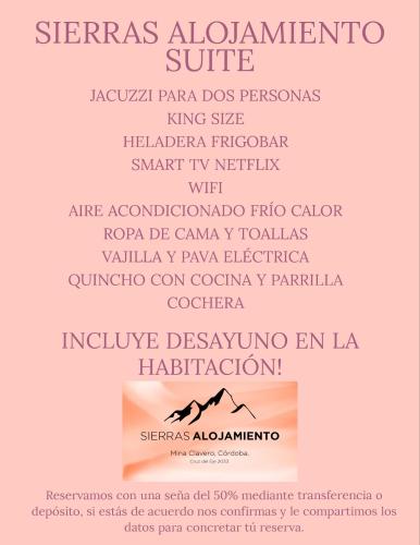 a poster for a lipstick salon with a list of cosmetics at Sierras Alojamiento SUITE in Mina Clavero