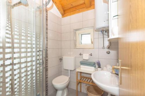 La salle de bains est pourvue de toilettes et d'un lavabo. dans l'établissement Peaceful house in nature nearby National Park Krka, à Brištane