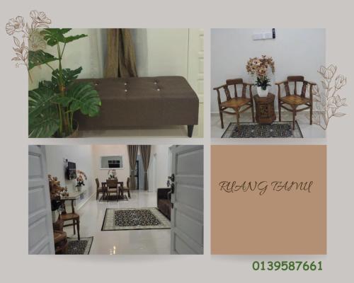 a collage of four pictures of a living room at Se SE d'Homestay Kelulut Marang in Marang