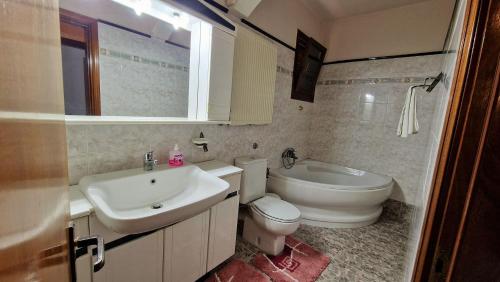 a bathroom with a sink and a toilet and a sink at Fani apartment in Ouranoupoli